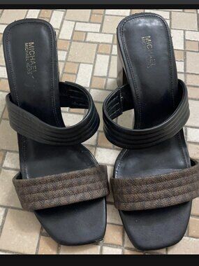 Michael Kors Glenda Mules in Leather & Logo Canvas